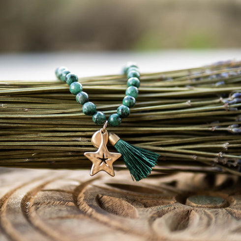 Perlenarmband Naturstein, STAR, grün