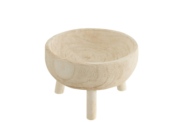 Dekoschale Ibiza Palowniaholz, Schüssel Dreifuß, weiß