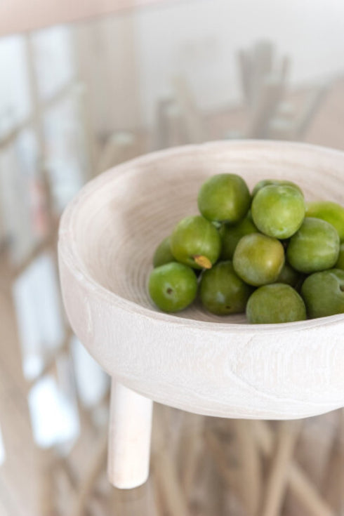 Dekoschale Ibiza Palowniaholz, Schüssel Dreifuß, weiß