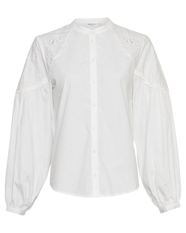 Moss Copenhagen - Delia LS Shirt Stehkragen Rundhals- Bluse mit Spitze, weiß