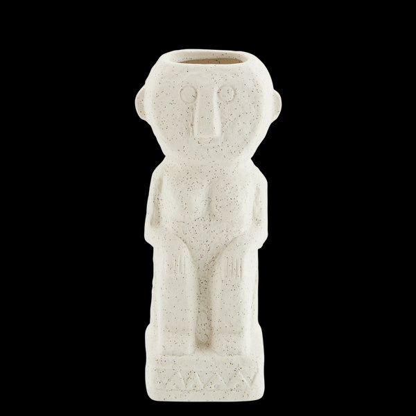 Madame Stolz Vase Aztek Steinzeug, Dekovase Gesicht, matt-offwhite H:33cm