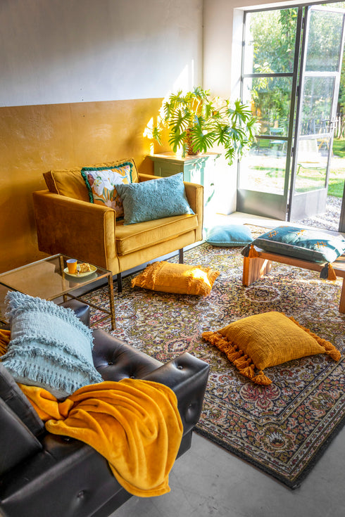 Dutch Decor Boho Kissen, Dekokissen Beach mit Quasten gelb 45x45cm