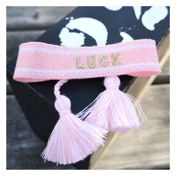 Message Armband LUCK, rosa-weiß-gold