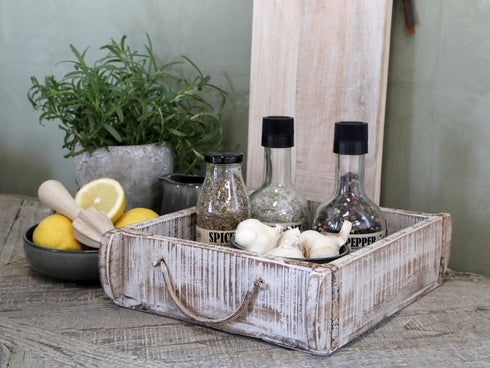 Ziegelform Tray, Vintage Dekobox, Shabby Chic Blumentopf, Dekotablett Vintage mit Henkeln, weiß SECONDLOVE