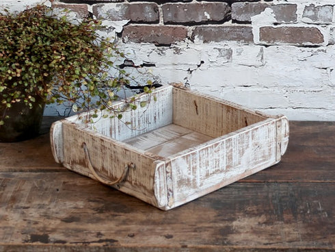 Ziegelform Tray, Vintage Dekobox, Shabby Chic Blumentopf, Dekotablett Vintage mit Henkeln, weiß SECONDLOVE