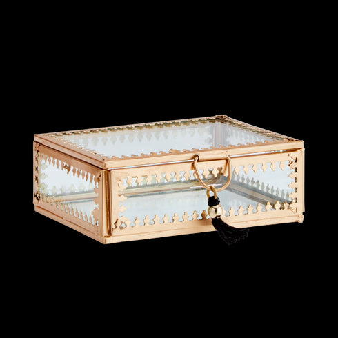 Madam Stoltz, Glasbox mit Deckel klein, Dekobox Scandi, Schmuckschatulle Glas 11,5x9x4cm