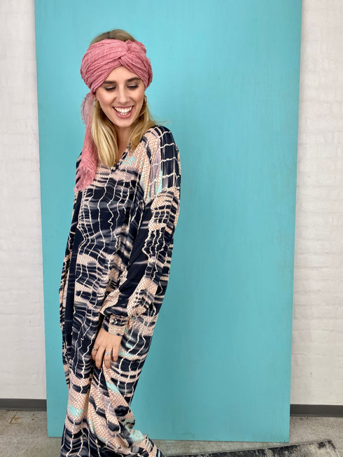 Black Colour Boho Beachkleid Batik, Kaftan-Kleid DIY rosé