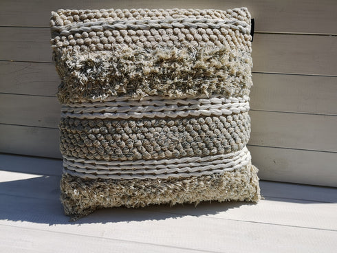 Makramee Kissen beige/indigo, Boho/Ibiza, 45x45cm