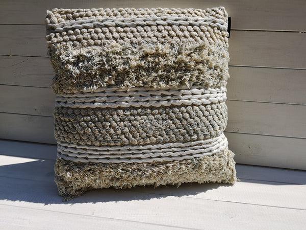 Makramee Kissen beige/indigo, Boho/Ibiza, 45x45cm