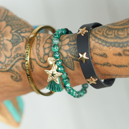 Perlenarmband Naturstein, STAR, grün