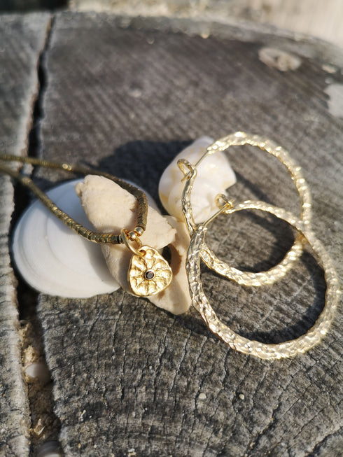 Ohrringe / Creolen, gehämmert, Vintage / Boho, 925 Silber vergoldet