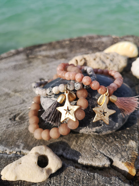 Perlenarmband Naturstein, STAR, rosa