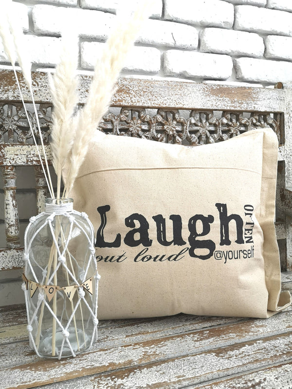 Shabby Chic Kissenbezug Laugh out loud, französischer Landhausstil, 50x50cm