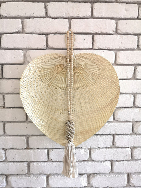 Boho Wanddekoration, Bambus Fächer Asia geflochten, 50x56cm