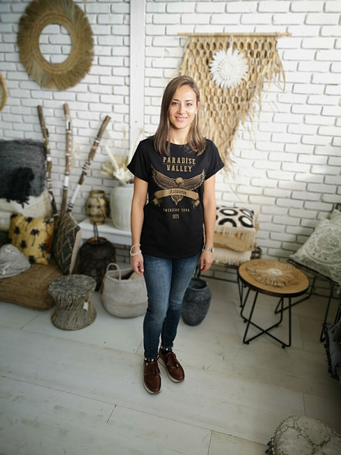 T-Shirt Gipsy Paradise Valley, rolled sleeves, schwarz