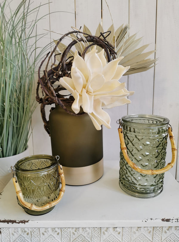 Windlicht mit Griff grün, groß