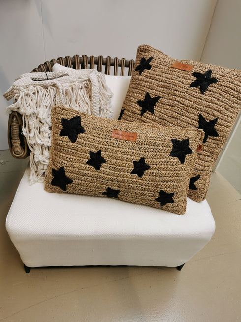 House of Sakk Dekokissen Stern, Boho Kissen, natur schwarz 50x50cm