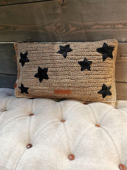 House of Sakk Dekokissen Stern, Boho Kissen, natur schwarz 50x30cm