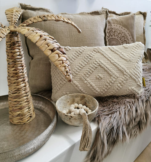 Boho Makramee Kissen Ibiza, Dekokissen Raute 30x50cm, natur, handmade