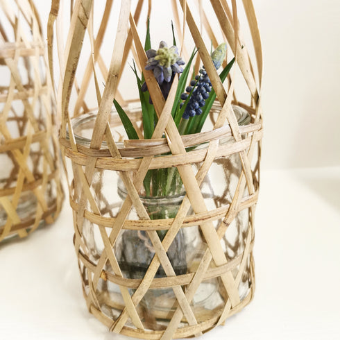 Boho Bambus Windlicht, Dekoglas D13x13x43cm