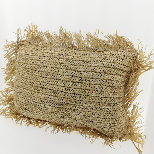Bastkissen, Boho Kissen mit Fransen 60x40cm