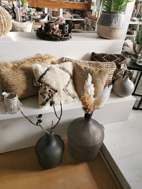 Bastkissen, Boho Kissen mit Fransen 60x40cm