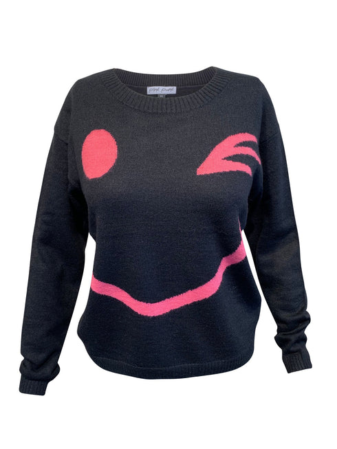 PINK PUNK Sweatshirt Smiley, Feinstrick Pullover schwarz-pink