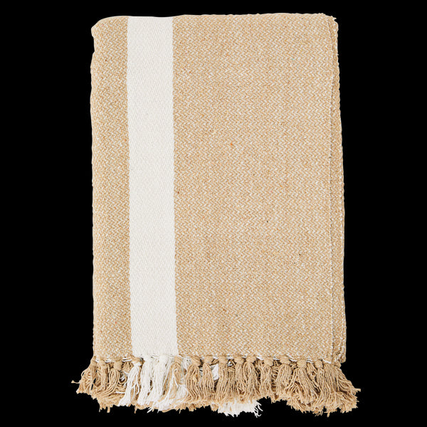 Madam Stoltz Plaid, Boho-Decke recycling cotton sand-natur, 125x150cm, SECONDLOVE