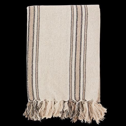 Madam Stoltz Plaid, Boho-Decke recycling cotton natur-beige, 125x150cm, SECONDLOVE