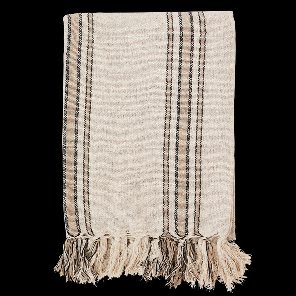 Madam Stoltz Plaid, Boho-Decke recycling cotton natur-beige, 125x150cm, SECONDLOVE