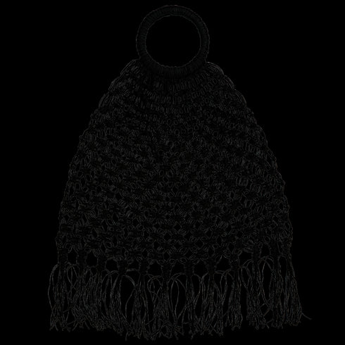 Madam Stoltz, Jute Tasche mit Fransen, Shopper Makramee, schwarz