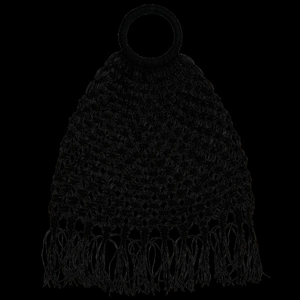 Madam Stoltz, Jute Tasche mit Fransen, Shopper Makramee, schwarz