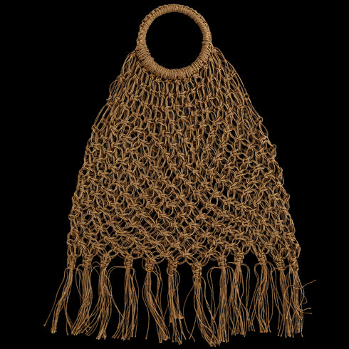 Madam Stoltz, Jute Tasche mit Fransen, Shopper Makramee, beige-braun