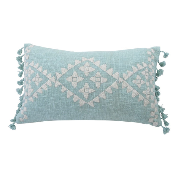 Goround Interior Dekokissen Ethno bestickt, Baumwolle 30x50cm, aqua blau