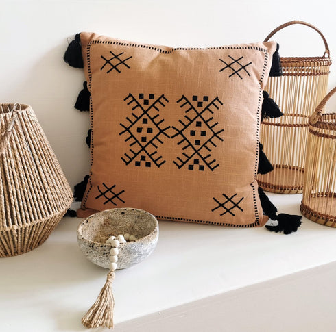 Dekokissen Ethno mit Quasten, Boho Kissen Goround Interior 50x50, altrose