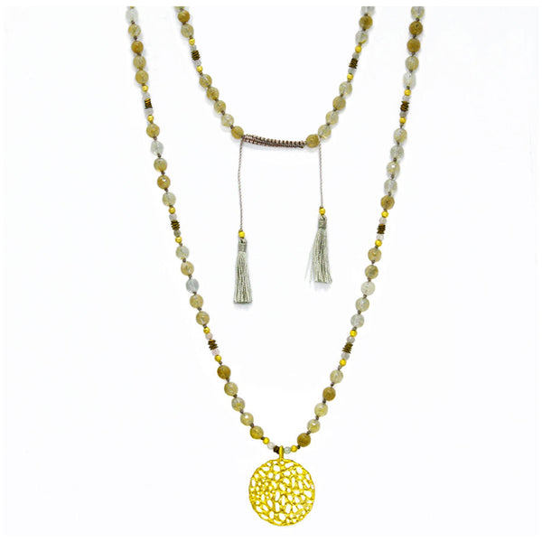 Kette Drako, Hämatit, Achat goldgelb, Rutilquarz, 925 Silber vergoldet, handmade, Boho