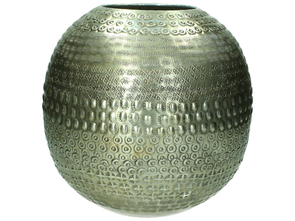 Kersten Moderne Metallvase Ethnomuster gehämmert silber, Kugelvase Metall silber, Dekovase