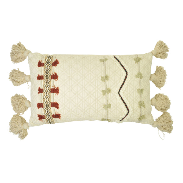 Goround Interior Dekokissen Ethno bestickt, Baumwolle 35x60cm, beige