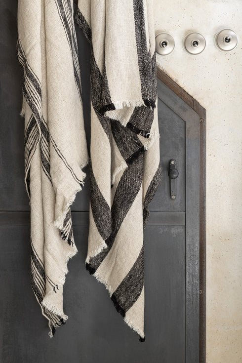 Leinenplaid, leichte Leinendecke, Bettüberwurf Leinen, beige schwarz, 176 x 130cm