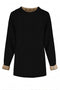 XOX Pullover Feinstrick Rundhals, Longsleeve, schwarz-beige - Fair Trade