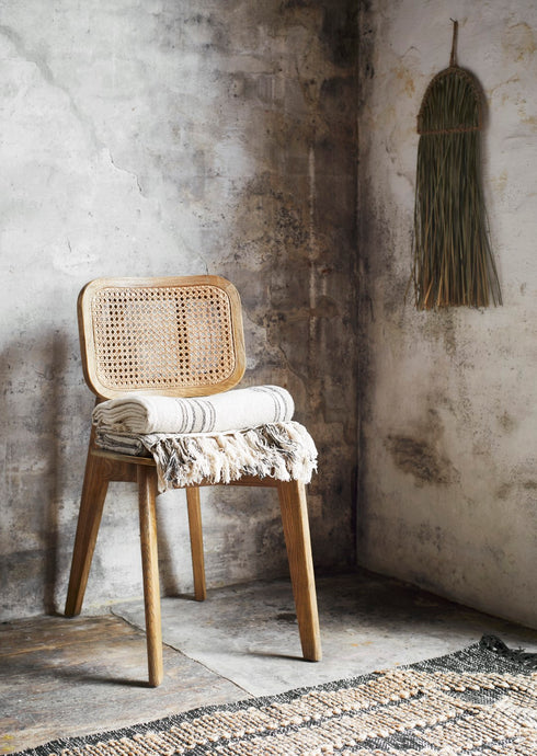 Madam Stoltz Plaid, Boho-Decke recycling cotton natur-beige, 125x150cm, SECONDLOVE