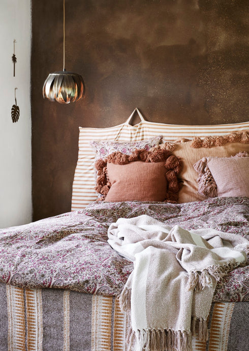 Madam Stoltz Plaid, Boho-Decke recycling cotton sand-natur, 125x150cm, SECONDLOVE