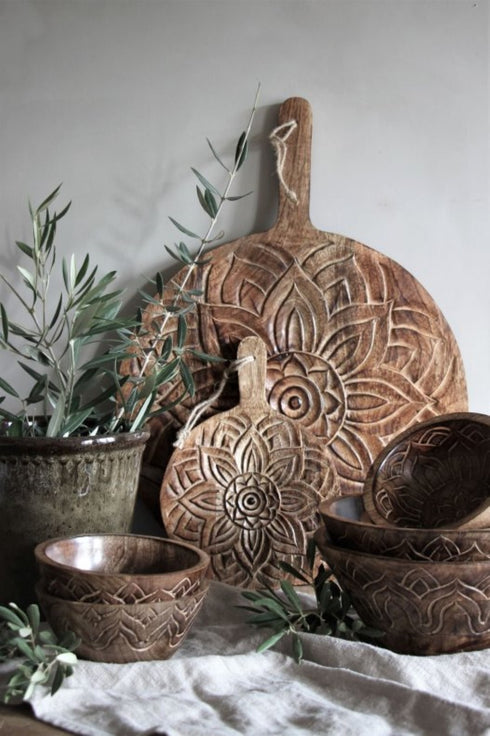 Majas Cottage Deko Tablett Mandala rund, Tablett Fleur braun 54 x 40cm