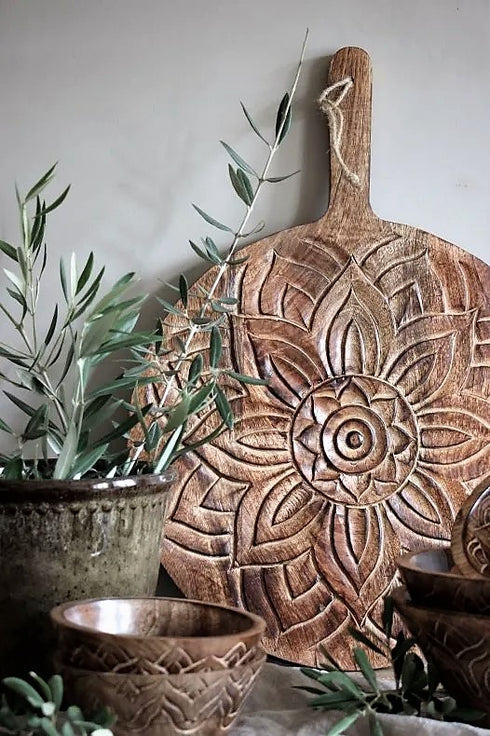 Majas Cottage Deko Tablett Mandala rund, Tablett Fleur braun 54 x 40cm