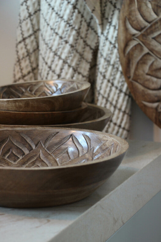 Majas Cottage Deko Schale Mandala rund, gross, Schüssel Holz Fleur braun 25 x 5,5cm