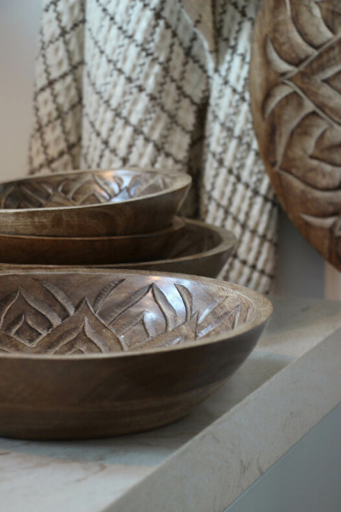 Majas Cottage Deko Schale Mandala rund, klein, Schüssel Holz Fleur braun 18 x 5,5cm