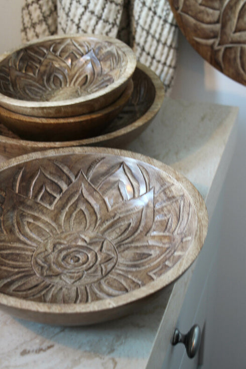 Majas Cottage Deko Schale Mandala rund, klein, Schüssel Holz Fleur braun 18 x 5,5cm