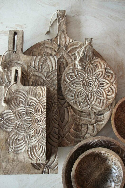 Majas Cottage Deko Schale Mandala rund, klein, Schüssel Holz Fleur braun 18 x 5,5cm