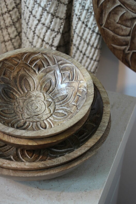 Majas Cottage Deko Schale Mandala rund, klein, Schüssel Holz Fleur braun 18 x 5,5cm