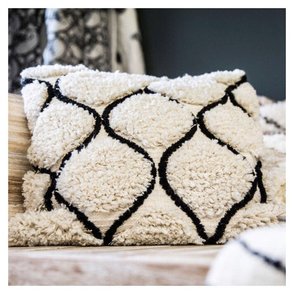 Kokon Boho Kissenhülle Menara, creme-schwarz 50x50